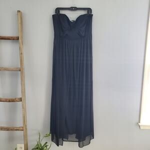 David's Bridal Black Strapless Belted Sheer Pleated Dress 16